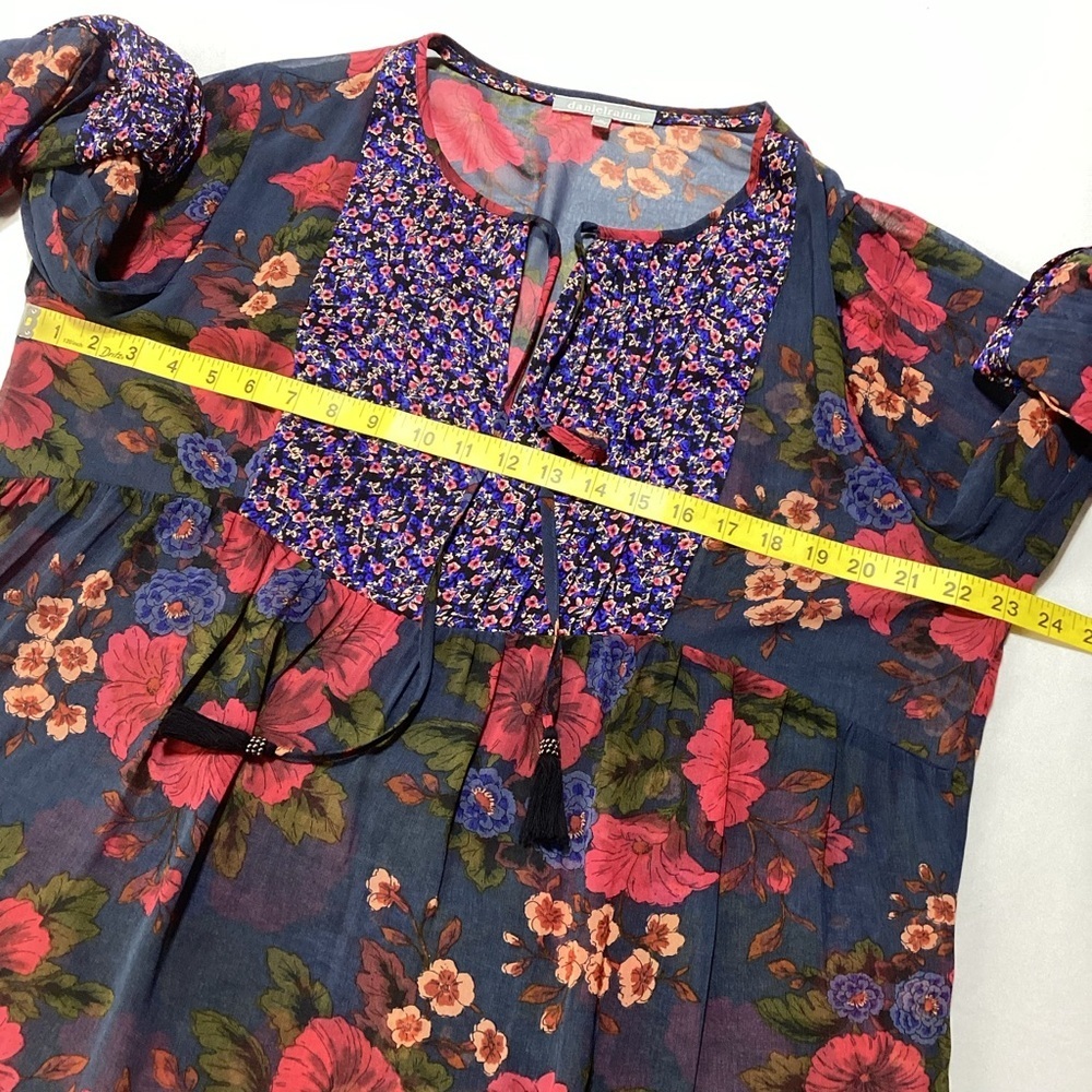 Daniel Rainn Navy and Red Floral Sheer Blouse - Picture 10 of 11